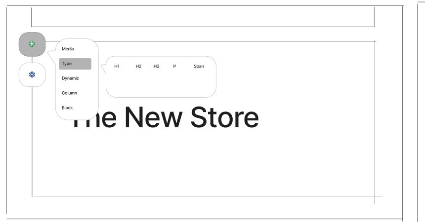 Wireframe with a floating block menu