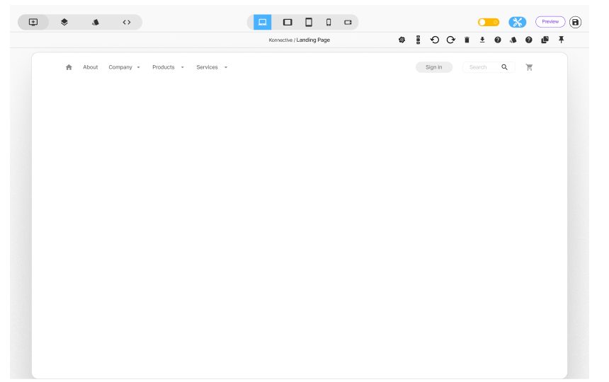 Wireframe with a top toolbar