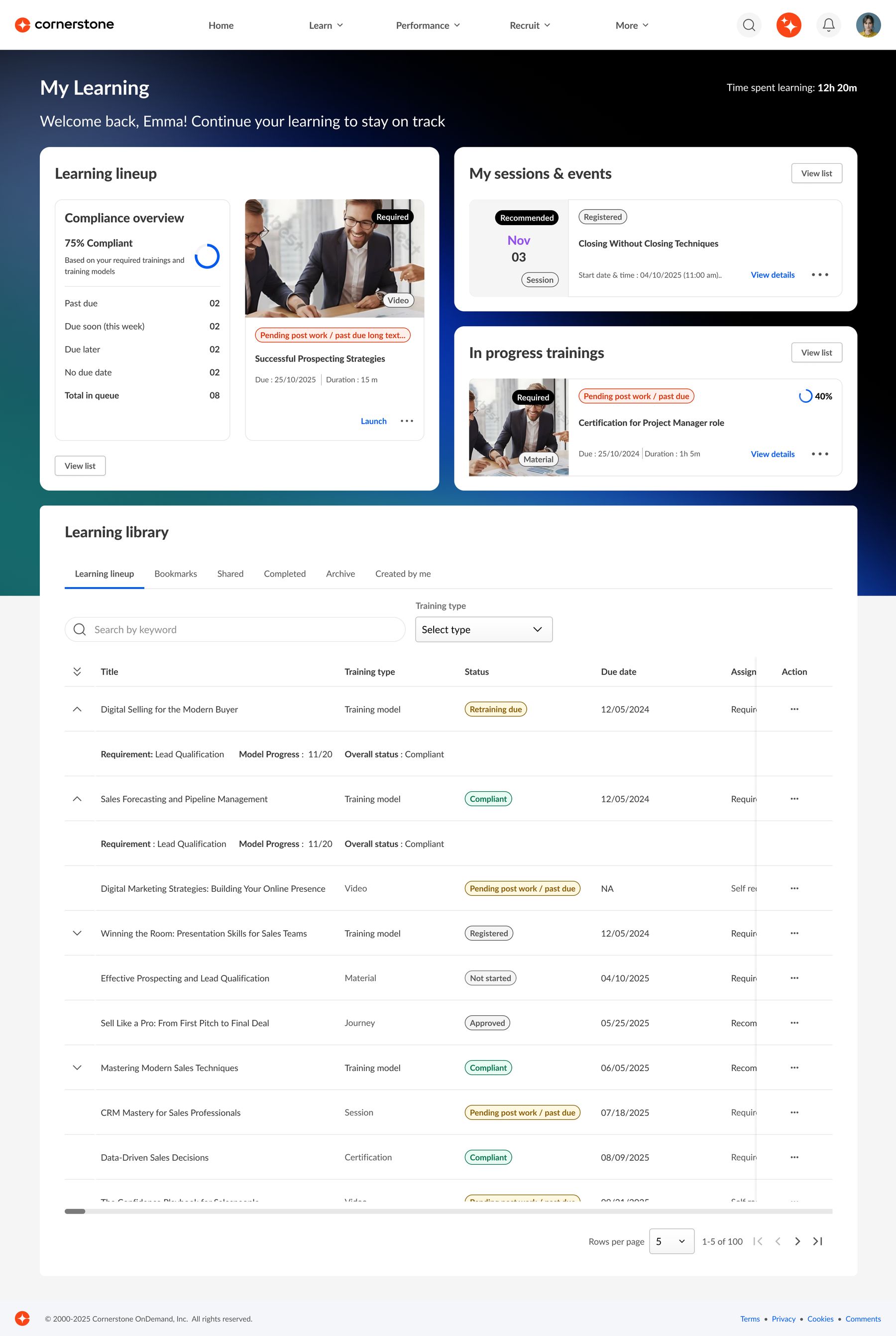 My Learning page state preview