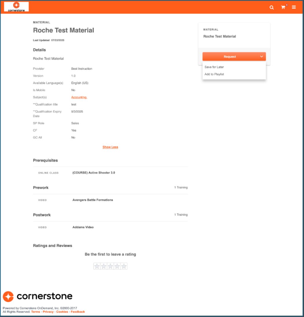 Before: the old LMS Training Details page for a material